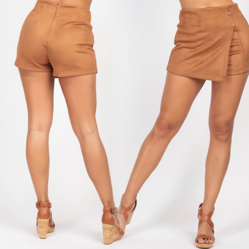 Brown Faux Suede Mini Skort - Picture 6 of 10